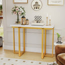 42 Inches Modern Faux Marble Entryway Table with Geometric Metal Frame by LJGDeals