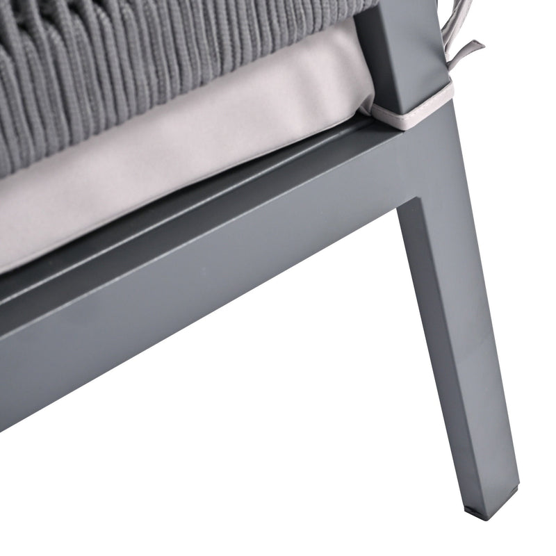 4-Piece Rope Patio Furniture Set, Outdoor Furniture with Tempered Glass Table, Patio Conversation Set Deep Seating with Thick Cushion for Backyard Porch Balcony (Grey)