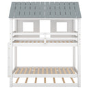 Twin Size House Bunk Bed With Trundle, Roof And Windows - White / Gray by HouseOfZazla