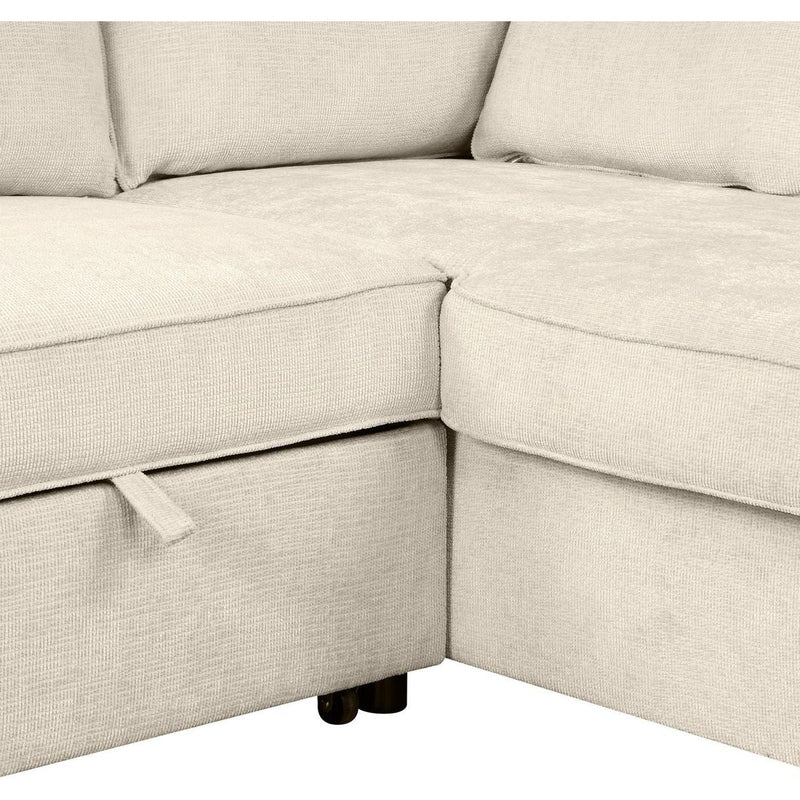 90" Pull Out Sleeper Sofa L-Shaped Couch Convertible Sofa Bed with Storage Chaise, Storage Racks and USB Ports (SG001340AA), Beige