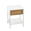 15.74" Rattan End table with drawer, Modern nightstand, metal legs,side table for living room, bedroom,white(1 pc)