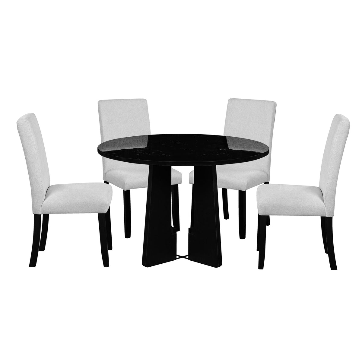 5 Piece Round Dining Table Set, Modern Dining Table And 4 Upholstered Chairs For Dining Room, photo 18 of 40