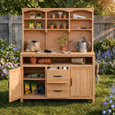 TOPMAX Large Fir Wood Potting Bench with Hutch, Cabinets & Drawers by HouseOfZazla