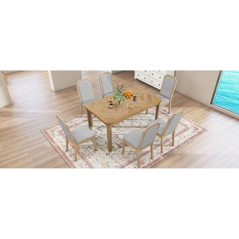 7-Piece Farmhouse Dining Set Classic Rustic Table and 6 high-back design Chairs for Dining Room, Kitchen (Natural Wood Wash)
