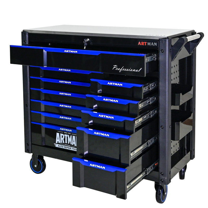 12 Layer Drawer Multi Purpose Tool Cart With Wheels And Iron Top - Black / Blue, photo 4 of 11
