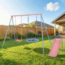 Xns107 - 2 Swing Set With Slide For Outdoor - Blue / Pink by HouseOfZazla