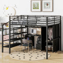 Full Size Loft Bed With Desk Set And Wardrobe - Black by HouseOfZazla