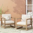 Set of 2 Outdoor Acacia Wood Patio Club Chairs with Beige Cushions by HouseOfZazla