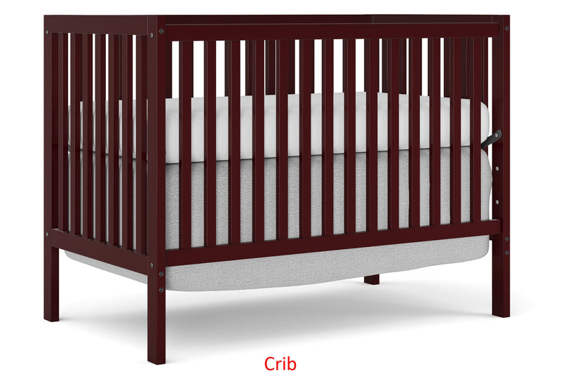 ,5-In-1 Convertible Crib, Converts from Baby Crib to Toddler Bed, Fits Standard Full-Size Crib Mattress, Easy to Assemble 53x29x9 Inches-CHERRY