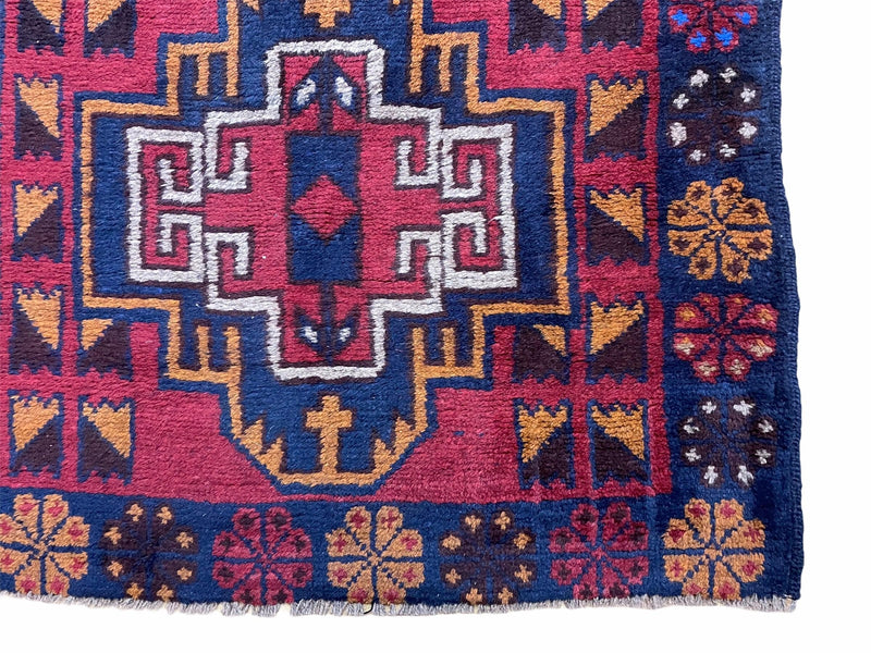 3 X 4.3 Vintage Handmade Tribal Wool Rug Balouch Rug Afghan Rug Red Blue Nice