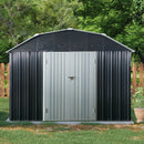 10 Ft X 12 Ft Outdoor Metal Storage Shed With Arch Roof With Lockable Doors For Backyard Garden Patio Lawn - Black by HouseOfZazla