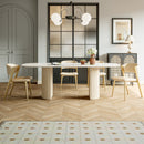 Stainless Steel Dining Table with Rock Plate and Woven Leather