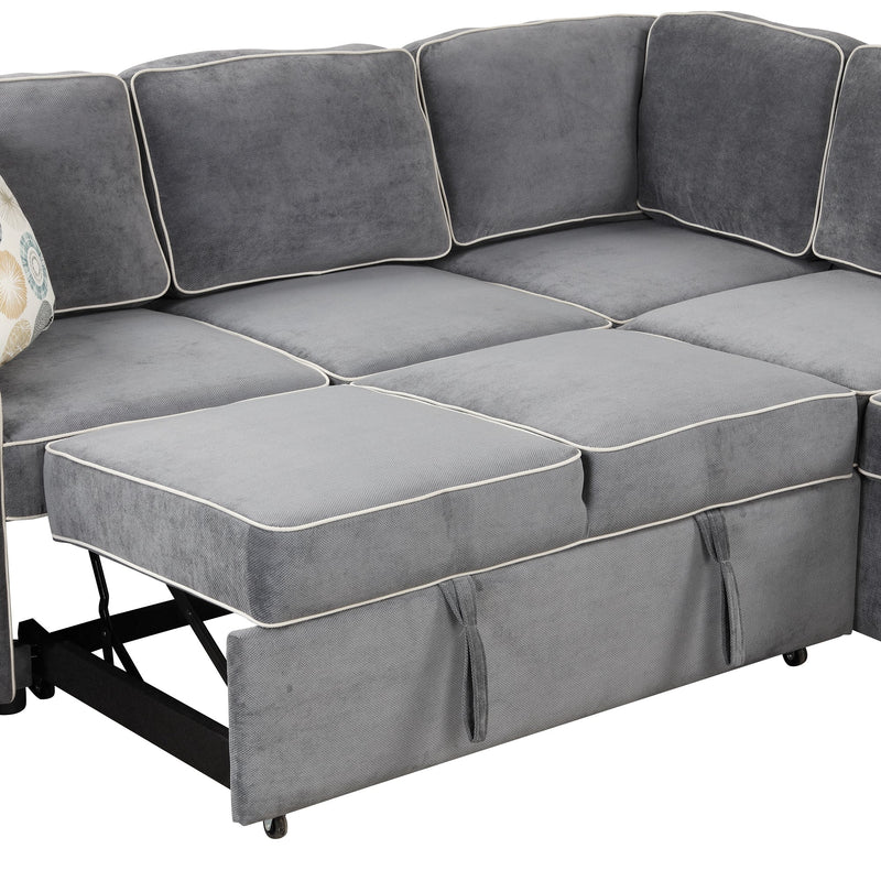 83" L-Shaped Pull Out Sofa Bed Modern Convertible Sleeper Sofa with 2 USB ports, 2 Power Sockets and 3 Pillows for Living Room, Bedroom, Office, Gray