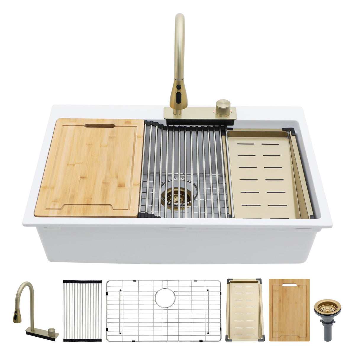 Waterfall Kitchen Sink With Pull Out Faucet & Cup Washer, photo 2 of 40
