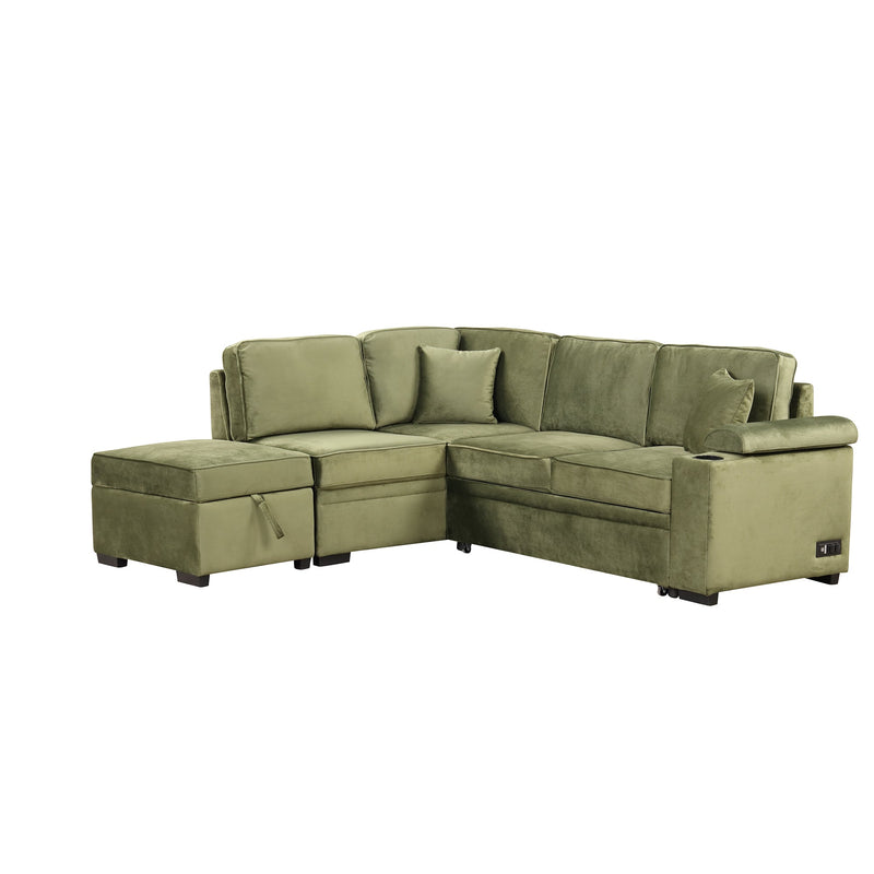 87.4" Sleeper Sofa Bed,2 in 1 Pull Out sofa bed L Shape Couch with Storage Ottoman for Living Room,Bedroom Couch and Small Apartment, Green