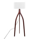 Wishbone Contemporary Floor Lamp in Walnut Wood with White Fabric Shade