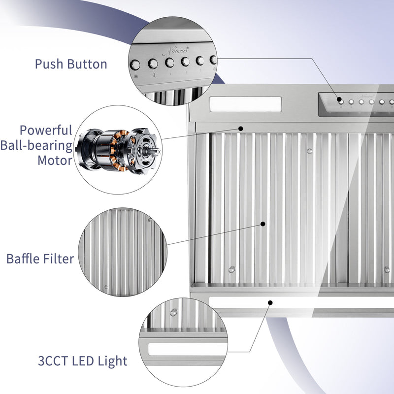 42" Range Hood Insert, 1200 CFM Stainless Steel Ducted Vent Hood Insert with Dimmable LED Lights - NX-19IS-42