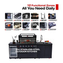 Castelle Flame Belmont 43-Inch 6-Burner 85K BTU Stainless Steel Outdoor BBQ Kitchen Grill Island With Wine Cooler, Rotisserie, And Sink (SAK19476)