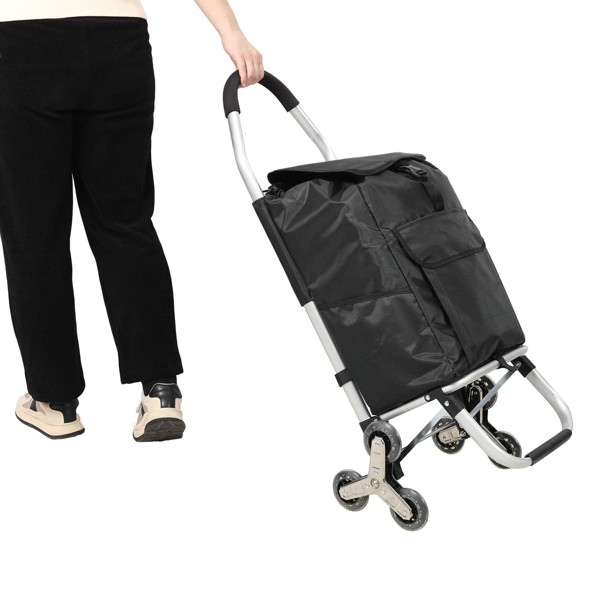 Foldable Shopping Stair Trolley With Triangular Wheels And Removable Waterproof Bag - Black, photo 8 of 19