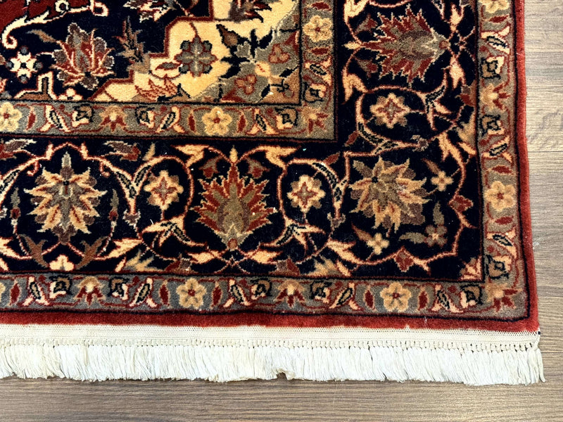 Sino Persian Rug 4x6, Traditional Wool Hand Knotted Carpet, Red Navy Blue, 225 KPSI