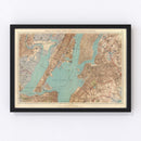 Vintage Map of New York Bay, New York 1891