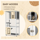 74" Wooden Outdoor Cat House Weatherproof & Wheeled, Catio Outdoor Cat Enclosure with High Weight Capacity, Kitten Cage Condo, Gray