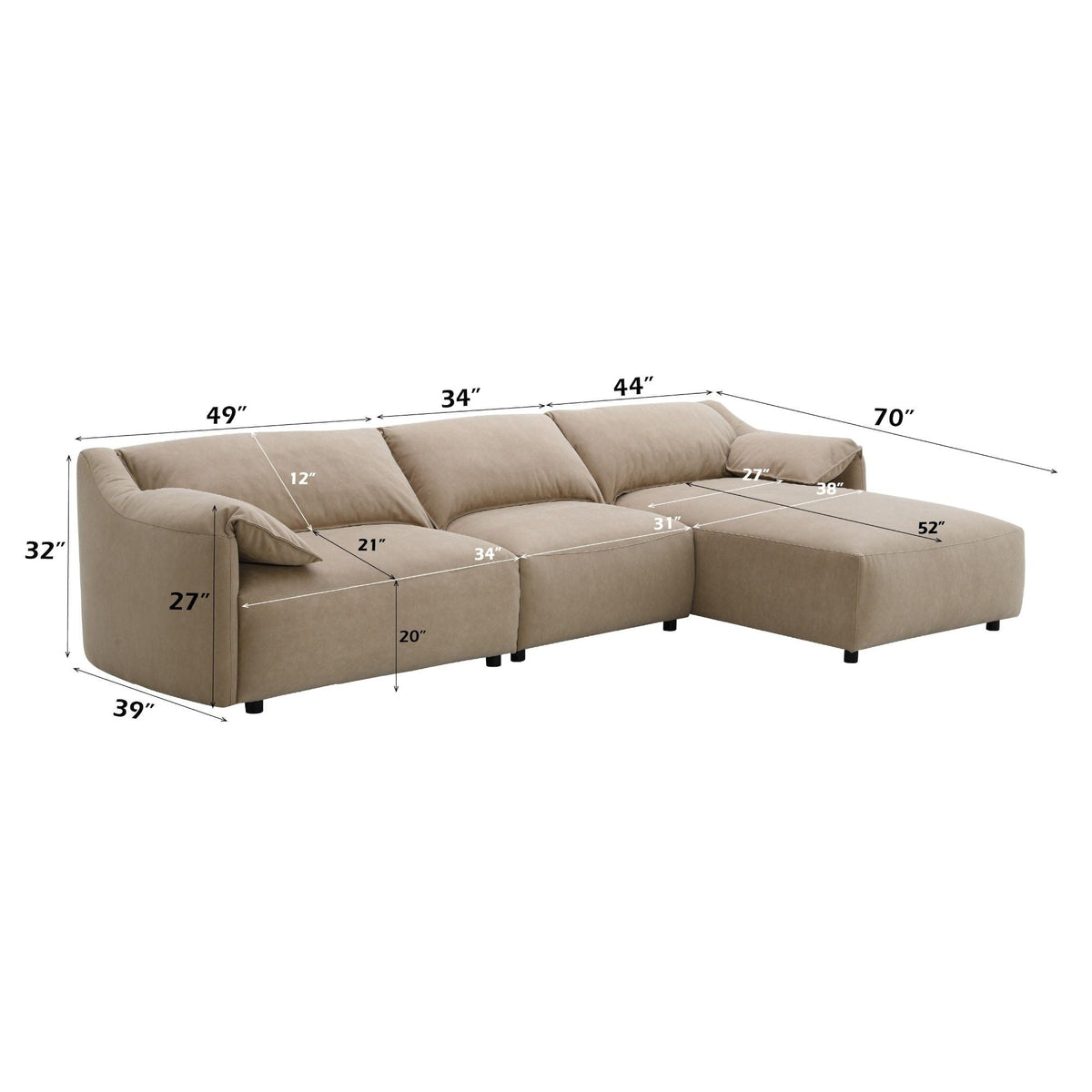 Veata - Sectional Sofa - Light Brown, photo 2 of 4