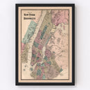 Vintage Map of Brooklyn, New York 1867