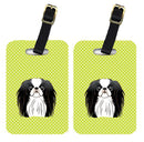 Checkerboard Lime Green Japanese Chin Luggage Tag