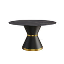 Round Modern Artificial Stone Carbon Steel Base Dining Table, Can Accommodate 6 People - Black