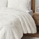Full/Queen Embroidered Medallion Faux Fur Ultra Plush Comforter Mini Set