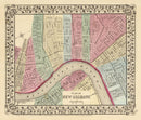 Vintage Map of New Orleans, Louisiana 1870