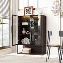 Modern Minimalist Tall Lighted Display Cabinet With Tempered Glass Door - Black / Dark Walnut by Unique Piece Furniture