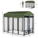 8' x 4' x 6' Dog Kennel Outdoor with Rotating Bowl Holders, Walk-in Pet Playpen, Welded Wire Steel Dog Fence with Water-and UV-Resistant Canopy, Green
