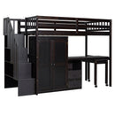 Loft Bed With Stairs, Bookshelf, Drawers, Desk & Wardrobe, Space Saving Multifunctional Furniture by HouseOfZazla