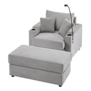 Single Sofa Couch With Storage Space, Movable Ottoman, USB Ports, Cup Holders, Phone Holder by HouseOfZazla