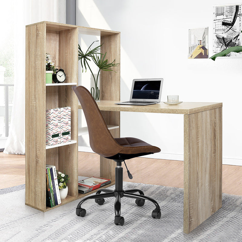 47.2" W X 19.7"D X 29.5"-54.3" H 2 in 1 computer desk/ L-shape Desktop with shelves - OAK