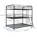 Triple Bunk Bed, Full Size With Sturdy Metal Frame And Safe Stairs - Black by HouseOfZazla