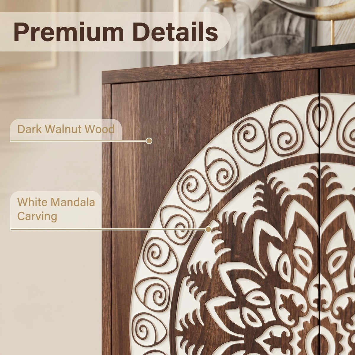 60" Vintage Mandala Carved Sideboard, photo 8 of 10
