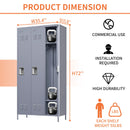 3 Door Lockers With Lock For Home, Gym, Office, School, And Garage - Gray by HouseOfZazla