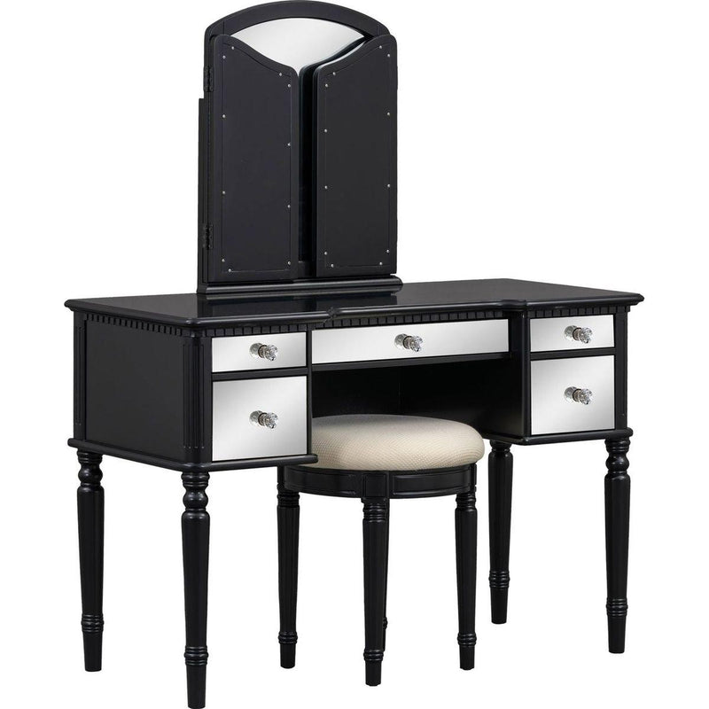 43" Dressing Table Set with Mirrored Drawers and Stool, Tri-fold Mirror, Makeup Vanity Set for Bedroom, Black