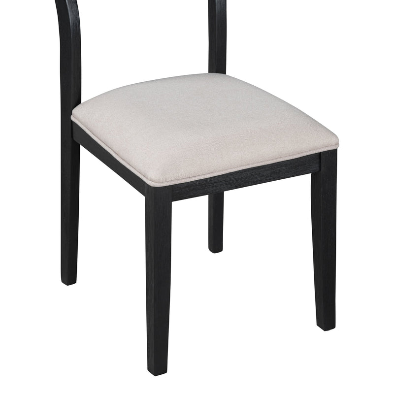 5-Piece Multifunctional Dining Table Set, Farmhouse Dining Set with Extendable Round Table,Two Small Drawers and 4 Upholstered Dining Chairs for Kitchen and Dining Room (Black)