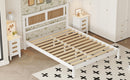 3-Pieces Bedroom Sets Queen Size Wooden Platform Bed with Natural Rattan Headboard, Nightstands Set of 2 with Rattan-Woven Surfaces and Three Drawers for Bedroom, White