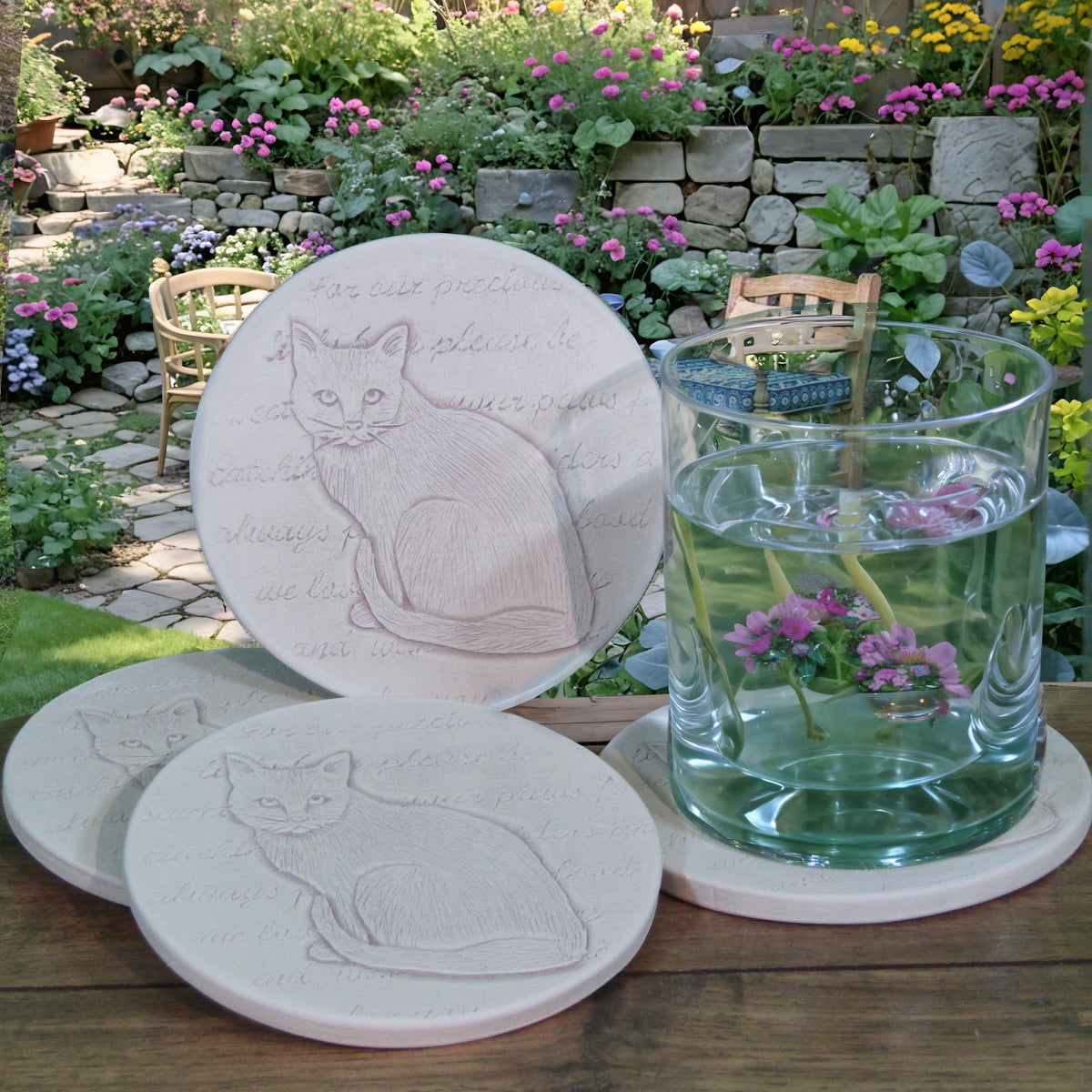 Cat Drink Coasters, installed in a room
