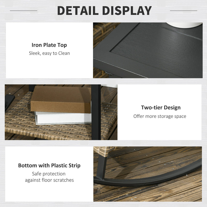 3 Piece Patio Rocking Chair Set, Outdoor Wicker Bistro Set with 2 Cushioned Porch Rockers and 2 Tier Coffee Table for Garden, Porch, Backyard, Light Gray