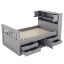 Captain Platform Bed Frame With Storage Bookcases, Shelves, And 4 Drawers by HouseOfZazla