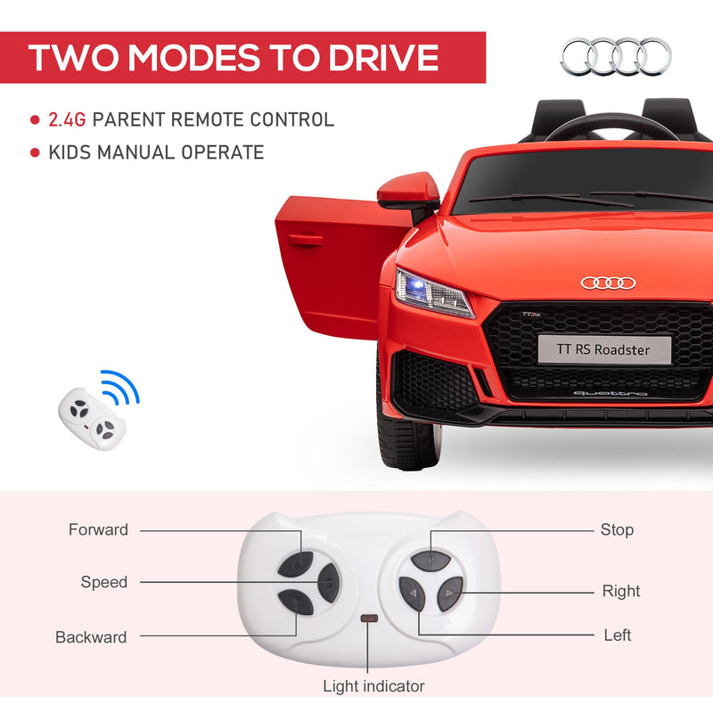 6V Kids Electric Ride On Car, Licensed Audi TT RS with Suspension System and Remote Control, Horn, 5 Songs, Lights, MP3 Player, Red