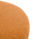 Modish Round Ottoman: Boucle Top with Splayed Rubber Wood Legs, Pumpkin