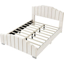 3 Pieces Bedroom Sets Queen Size Velvet Upholstered Platform Bed Vertical Channel Tufted Headboard and Two Three-drawer Nightstands,Beige