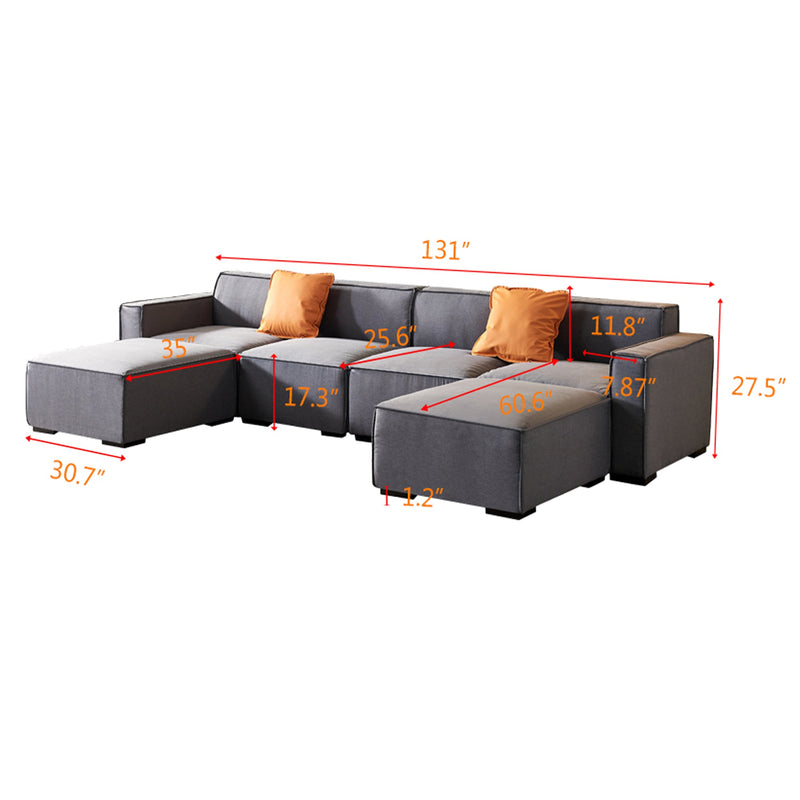 Walker Edison | U-Shape Sectional Linen Modular Couch